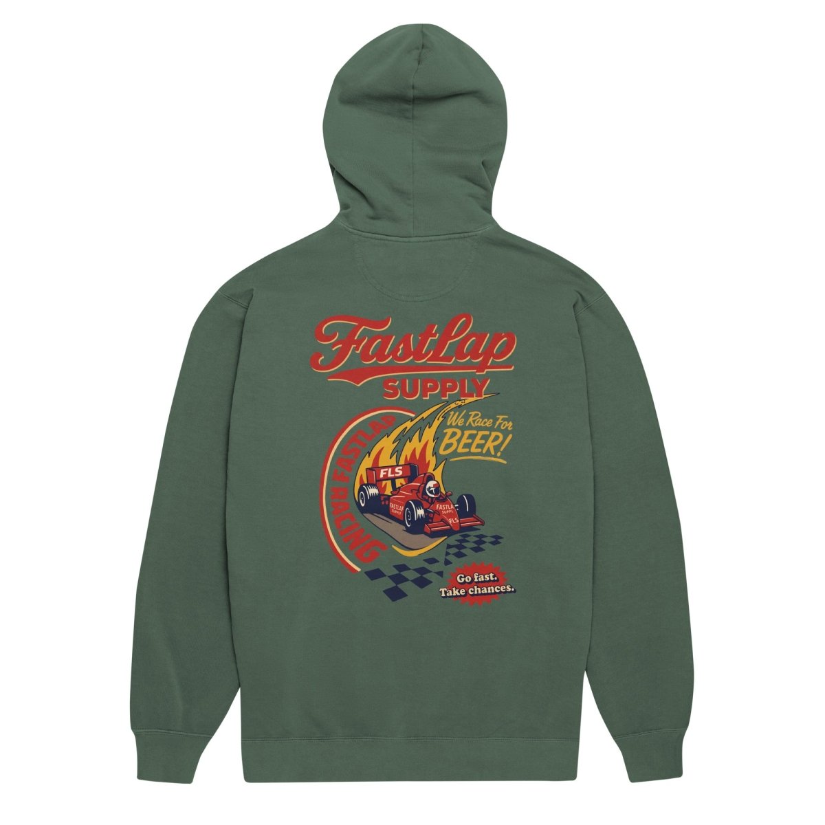 FastLap Supply We Race For Beer Garment-Dyed Hoodie - FastLap Supply