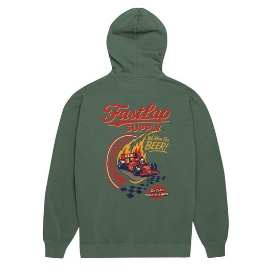 FastLap Supply We Race For Beer Garment-Dyed Hoodie - FastLap Supply