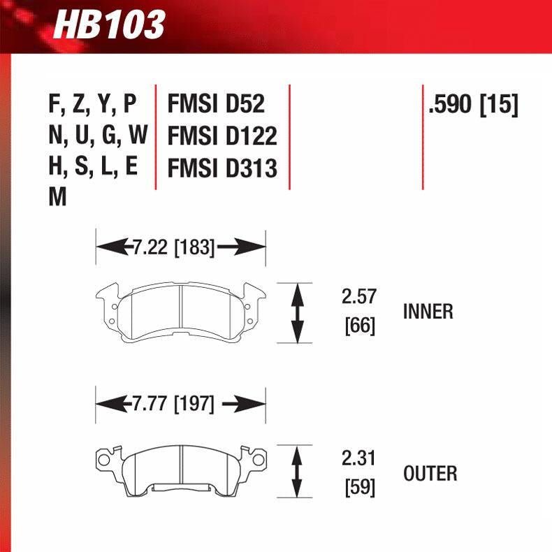 Hawk HB103E.590 Racing Pad - Blue Compound - FastLap Supply