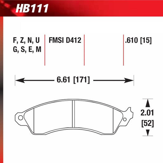 Hawk HB111E.610 Racing Pad - Blue Compound - FastLap Supply