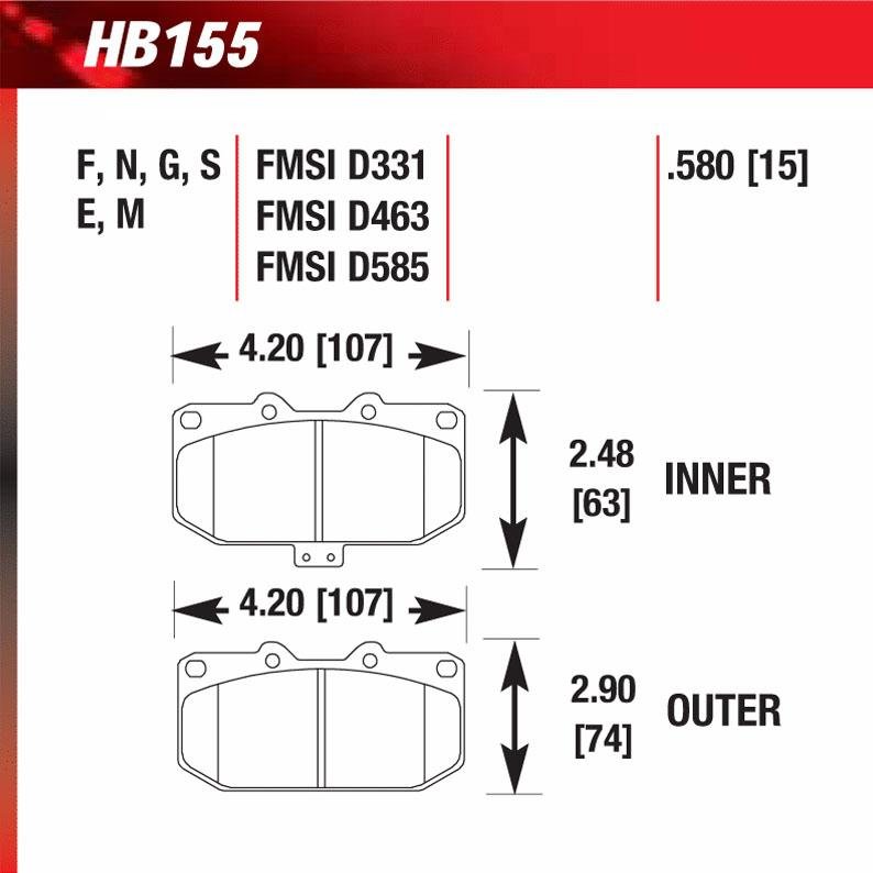 Hawk HB155E.580 Racing Pad - Blue Compound - FastLap Supply