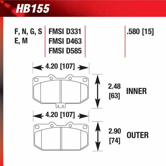 Hawk HB155E.580 Racing Pad - Blue Compound - FastLap Supply