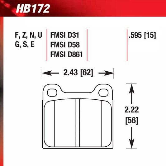 Hawk HB172U.595 Racing Pad - DTC-70 Compound - FastLap Supply