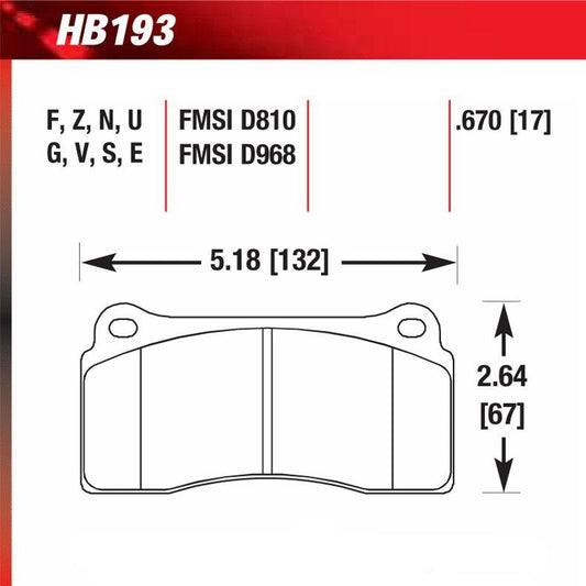 Hawk HB193E.670 Racing Pad - Blue Compound - FastLap Supply
