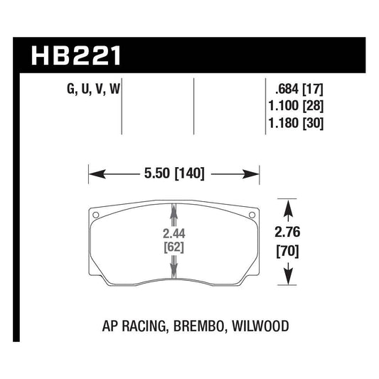 Hawk HB221U.684 Racing Pad - DTC-70 Compound - FastLap Supply