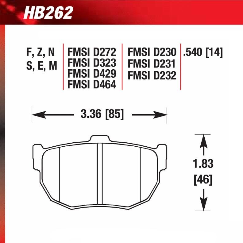 Hawk HB262E.540 Racing Pad - Blue Compound - FastLap Supply