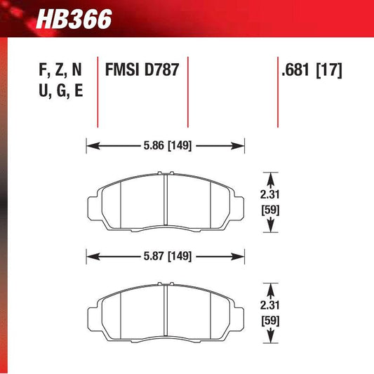 Hawk HB366E.681 Racing Pad - Blue Compound - FastLap Supply