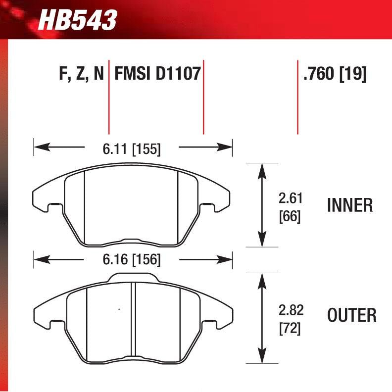 Hawk HB543N.760 Performance Pad - HP Plus Compound - FastLap Supply