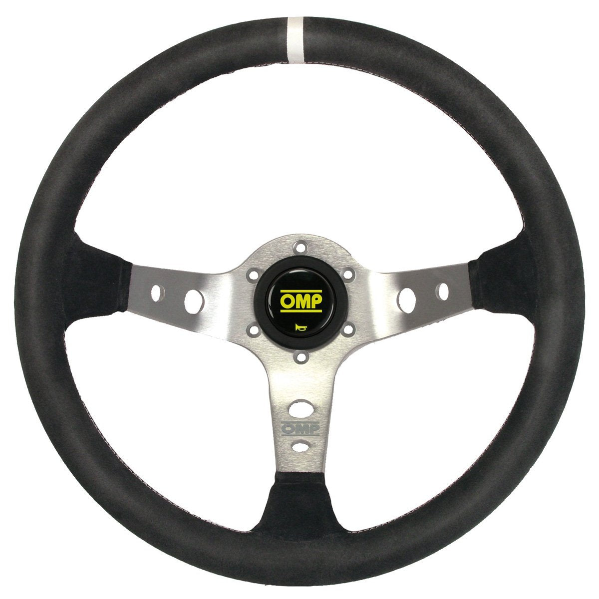 OMP Corsica Steering Wheel - Black Suede, Silver Spokes - FastLap Supply