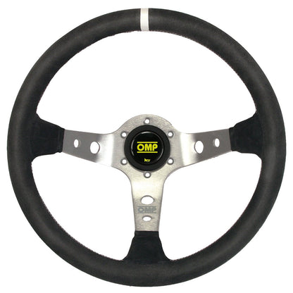 OMP Corsica Steering Wheel - Black Suede, Silver Spokes - FastLap Supply