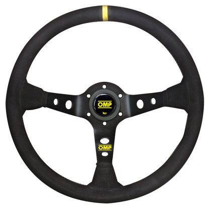 OMP Corsica Steering Wheel - Black Suede, Silver Spokes - FastLap Supply