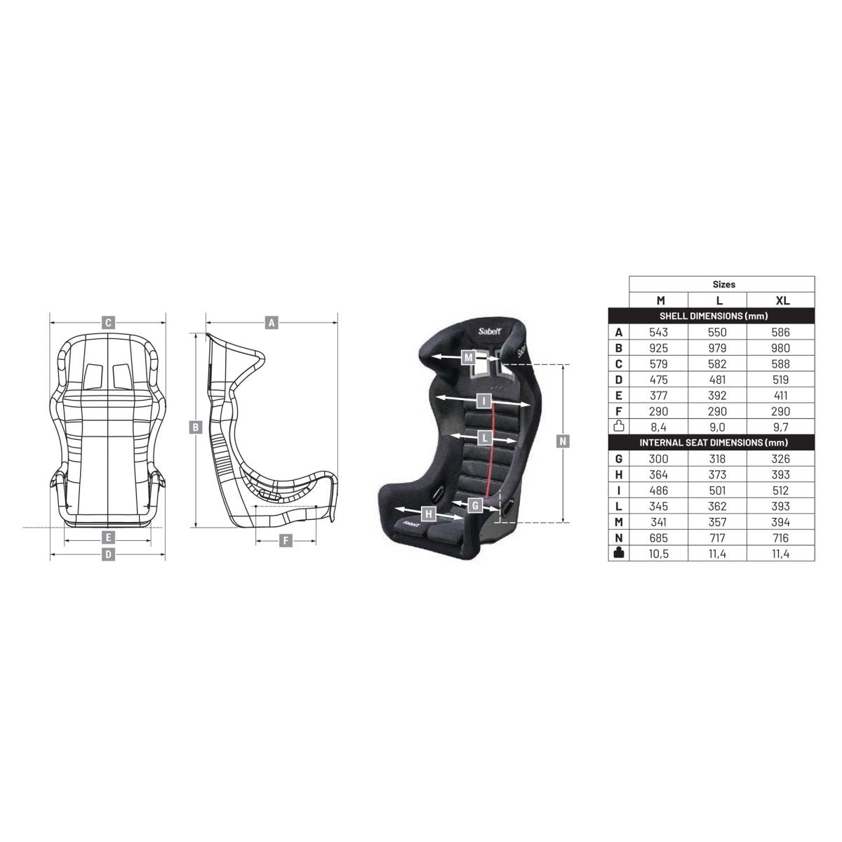 Sabelt Taurus Max Fiberglass Racing Seat - FastLap Supply